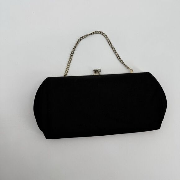 Vintage Unbranded Black Clutch Bag Formal Evening Classic Gold - Picture 1 of 9